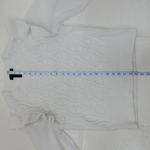 Saks Fifth Avenue Design 365 sweater women's Large cream white Chiffon sleeve - Picture 7 of 11